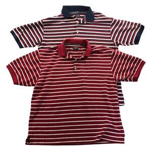 2 Haggar Mens Polo Shirt Lot Of Two Red Striped Large Short Sleeve Golf Cool 18